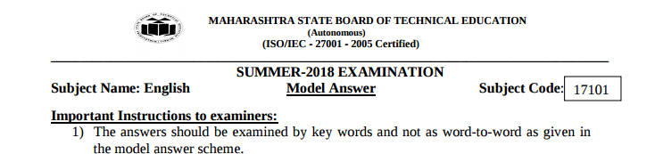 Msbte Model answer paper summer 2018 pdf